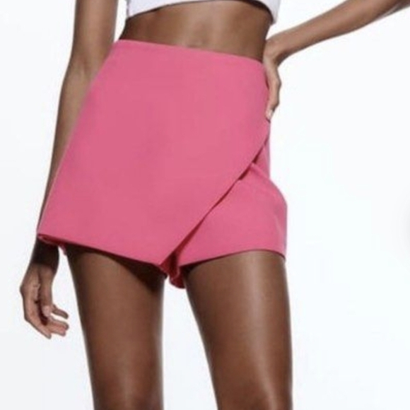Zara Asymmetrical Skort Size M Hot Pink Skirt Shorts Spring Party Blogger Fav